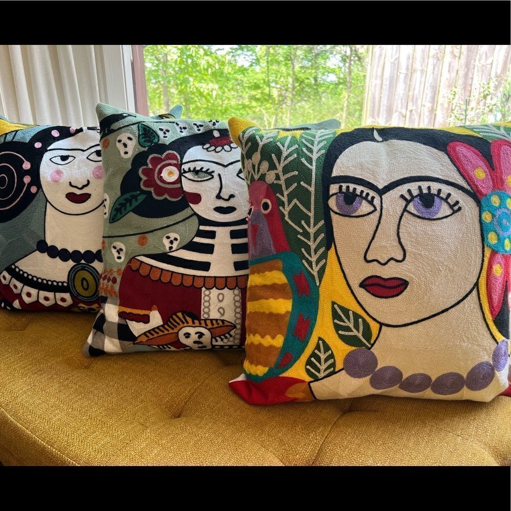 Amazing Set of Frida Kahlo Embroidered Luxury Throw Pillow Covers 18x18
